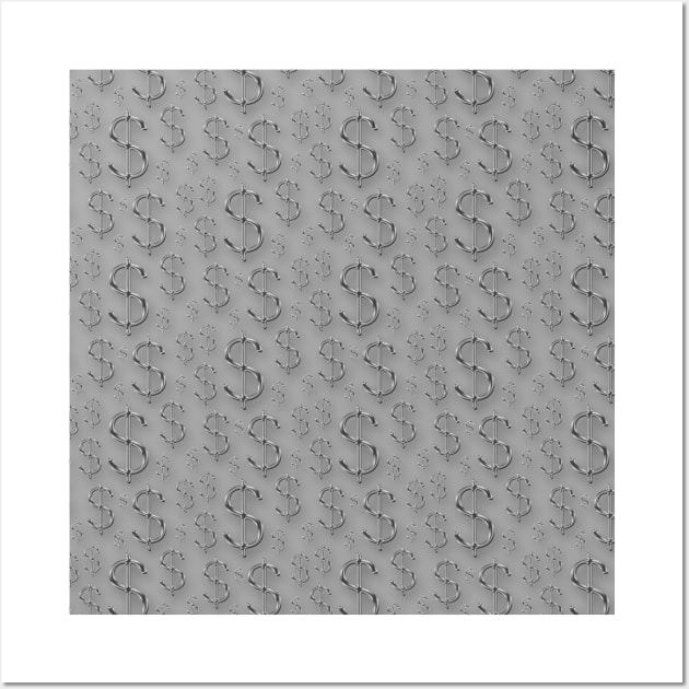 Sliver dollar signs pattern Wall Art by Spinkly